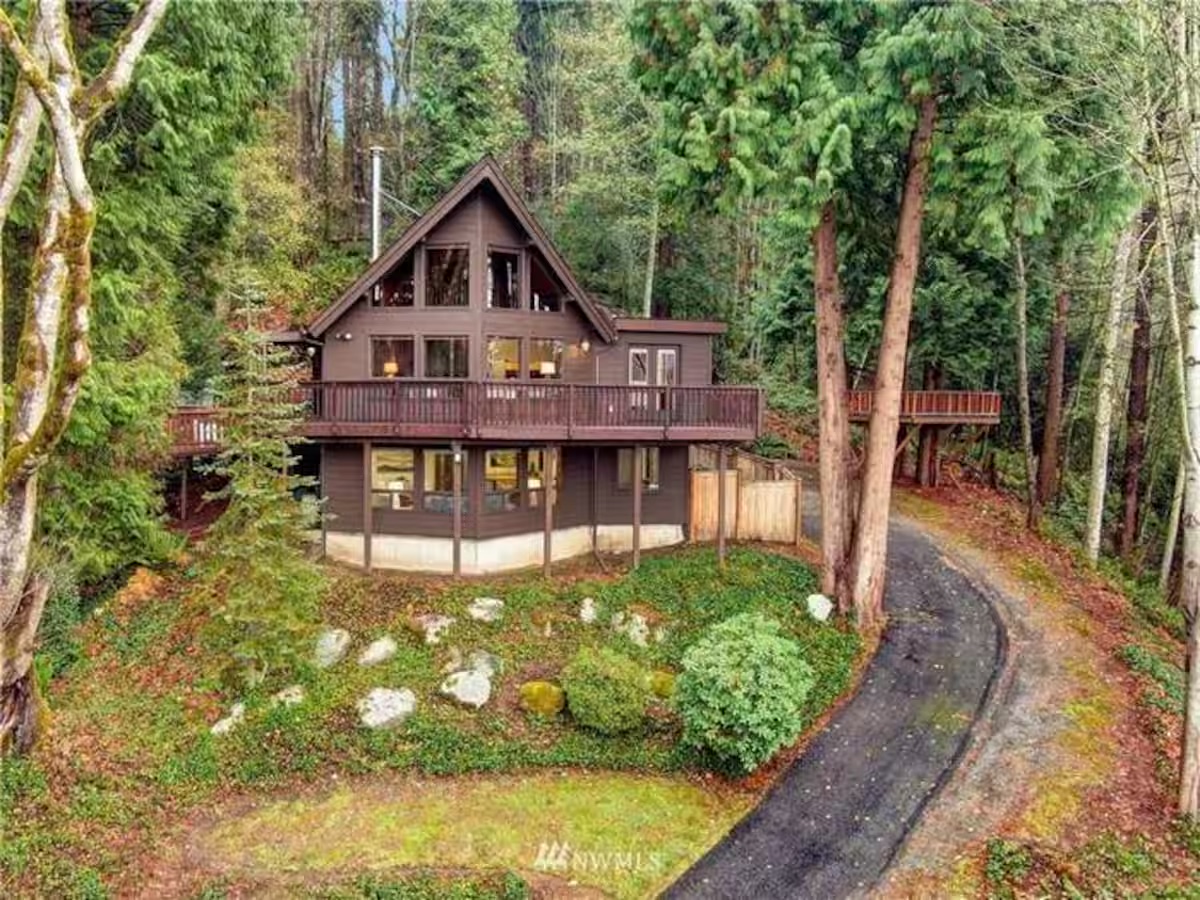 Cabin exterior at night